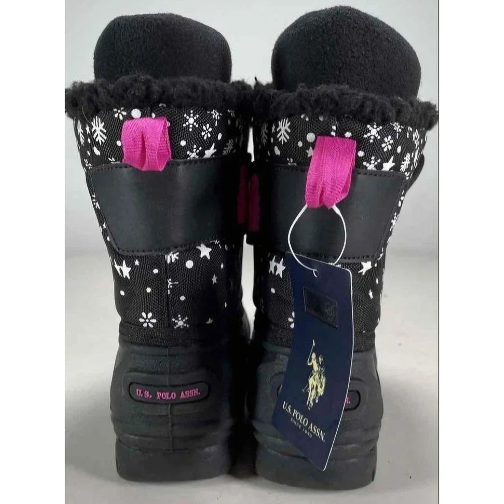 U.S. POLO ASSN. Girls Black Snowflake Winter Snow Boots Pink Size 13M NWT